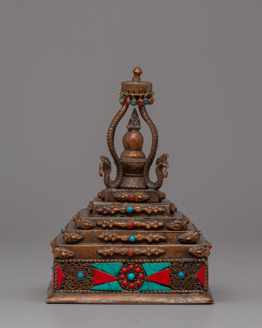 Authentic Buddhist Stupa in Oxidized Copper