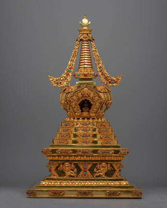 Traditional Buddhist Gold-Plated Stupa