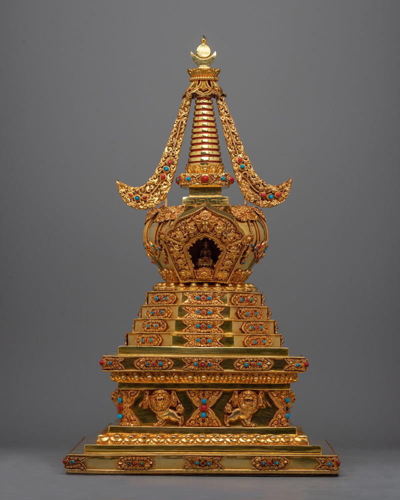 Traditional Buddhist Gold-Plated Stupa