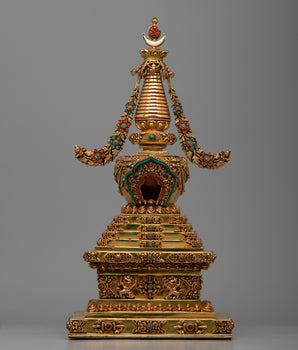 Copper Stupa Statue with 24K Gold Plated