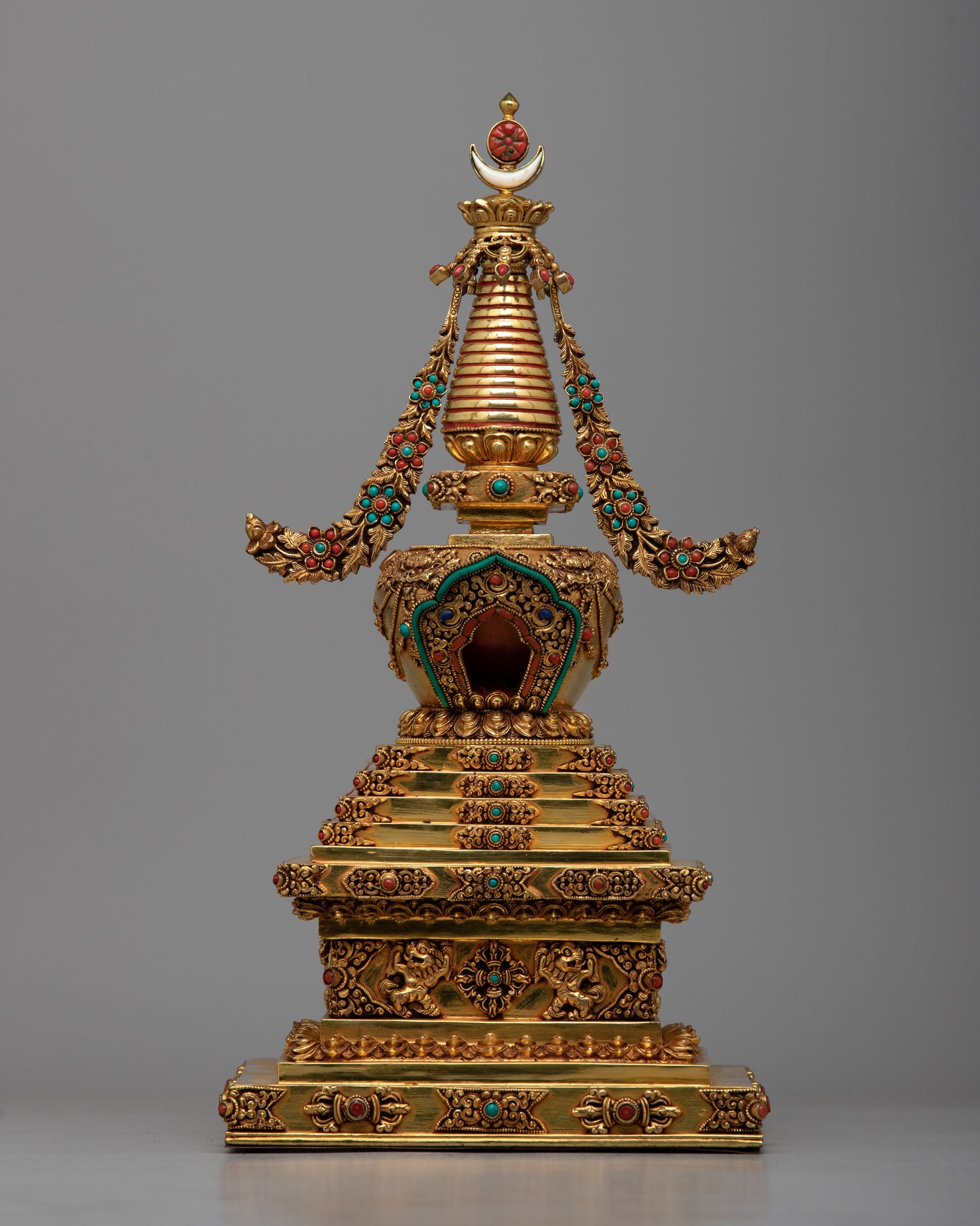 Copper Stupa Statue with 24K Gold Plated