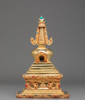 Copper Gold Plated Tibetan Stupa | Sacred Buddhist Shrine Decor