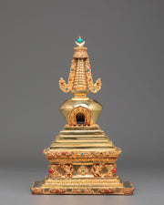 Copper Gold Plated Tibetan Stupa | Sacred Buddhist Shrine Decor