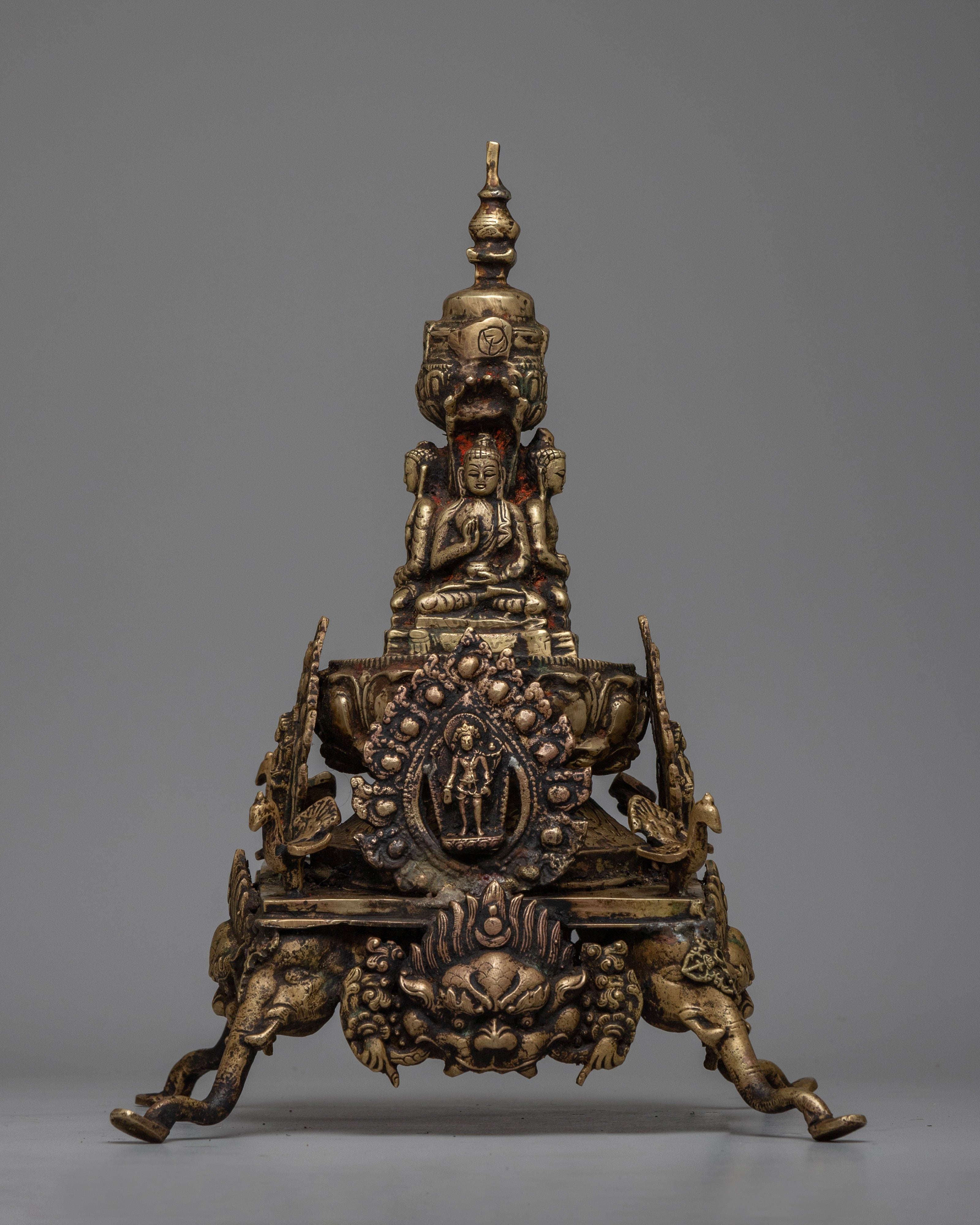 Brass Stupa with Buddha Statues