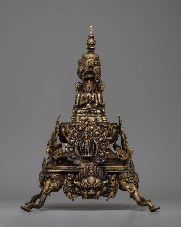 Brass Stupa with Buddha Statues 