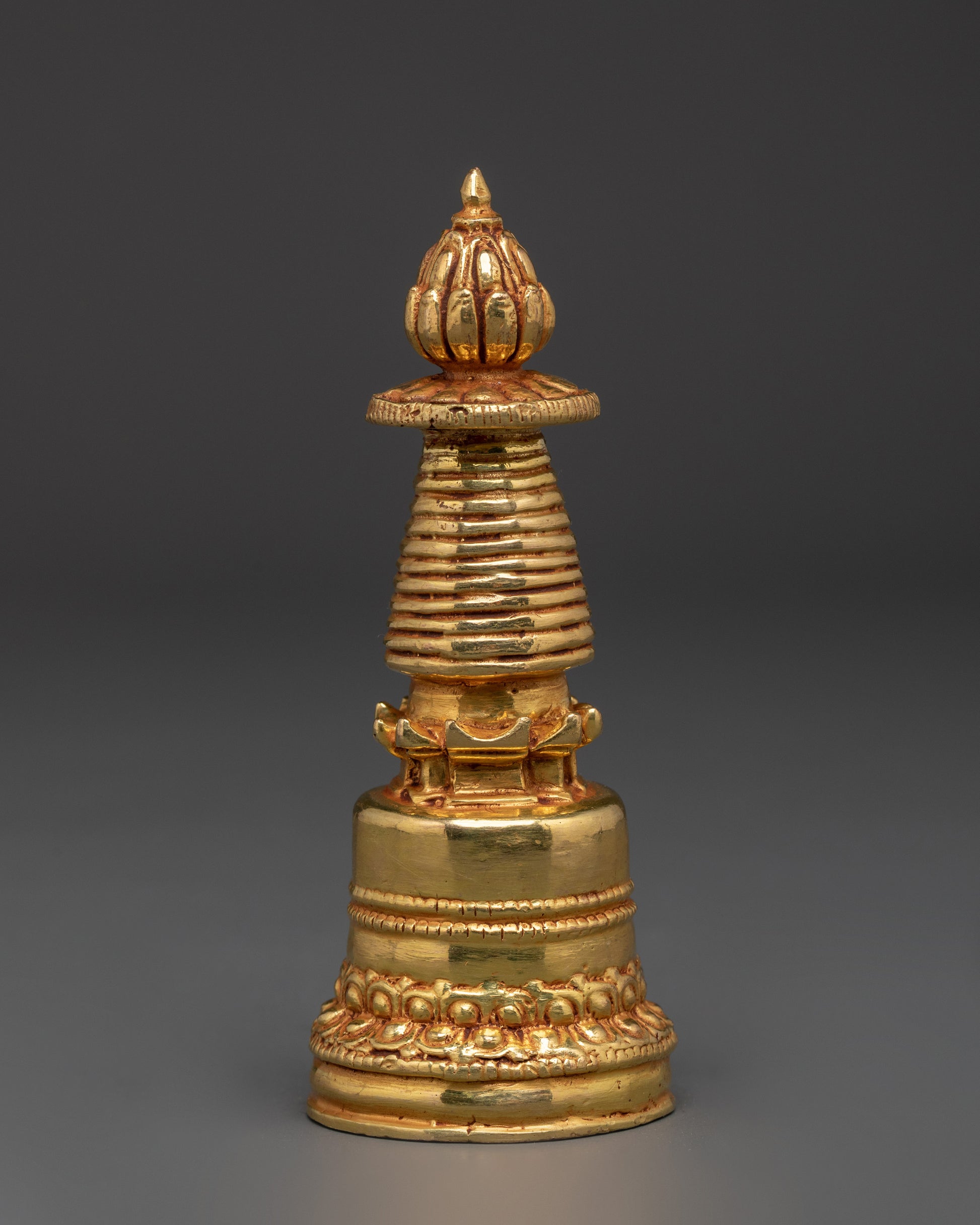 Handcrafted Brass Stupa with Lotus Base