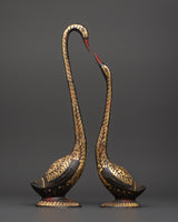 Handcrafted Brass Swan Figurine Set 