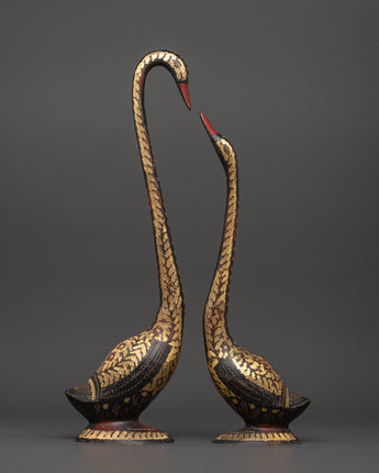 Handcrafted Brass Swan Figurine Set 