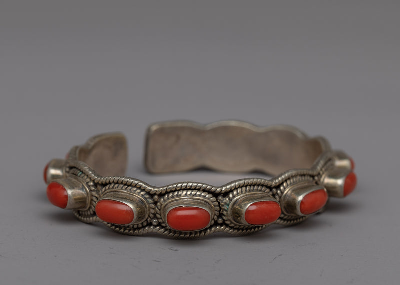 Red Coral Stone Hand Bracelet | Buddhist and Tibetan Jewelry | Unique and Stylish Jewelry for Men and Women