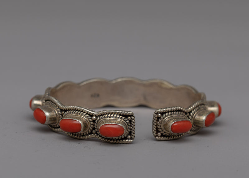 Red Coral Stone Hand Bracelet | Buddhist and Tibetan Jewelry | Unique and Stylish Jewelry for Men and Women