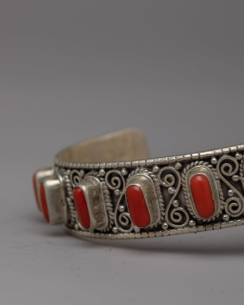 Pure Red Coral Stone Hand Bracelet | Tibetan Buddhist Charm Bracelet | Exquisite Gemstone Jewelry for Elegant Look