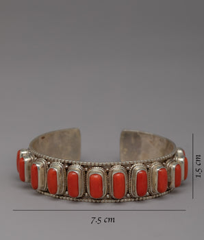 Tibetan Buddhist Bracelet with Red Coral Stone | Sacred Symbol of Strength and Protection
