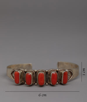 Handcrafted Tibetan Silver Coral Bracelet | Exquisite Coral Buddhist Jewelry