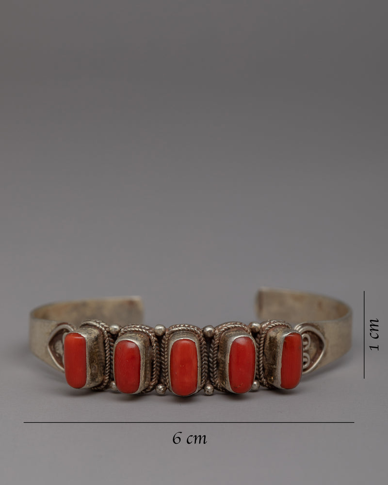 Handcrafted Tibetan Silver Coral Bracelet | Exquisite Coral Buddhist Jewelry