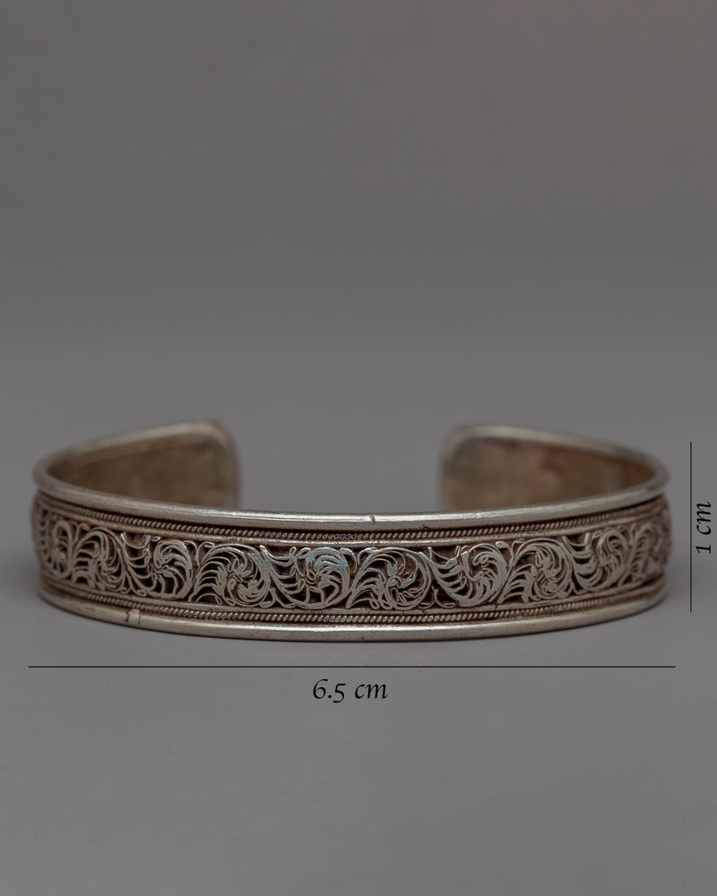 Sterling Silver Cuff Tibetan Bracelet | Handmade Artistry for a Fashionable Statement