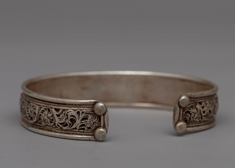 Sterling Silver Cuff Tibetan Bracelet | Handmade Artistry for a Fashionable Statement