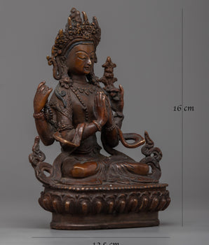 Copper Oxidized Chenresig Statue | Serene Representation of Compassion and Mercy