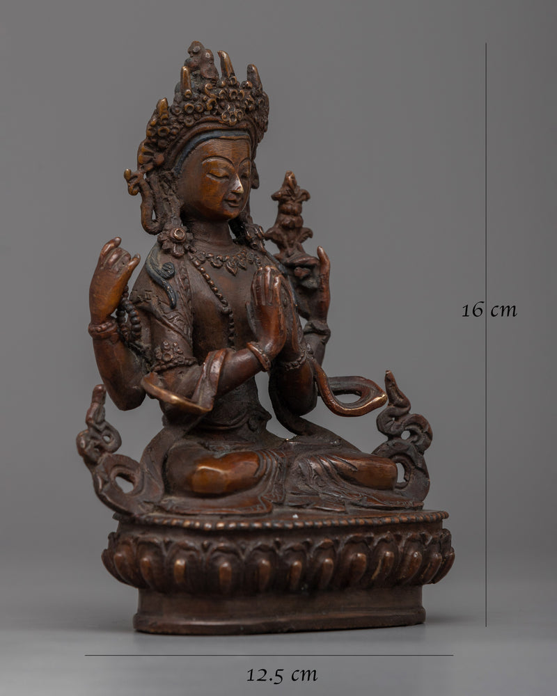 Copper Oxidized Chenresig Statue | Serene Representation of Compassion and Mercy