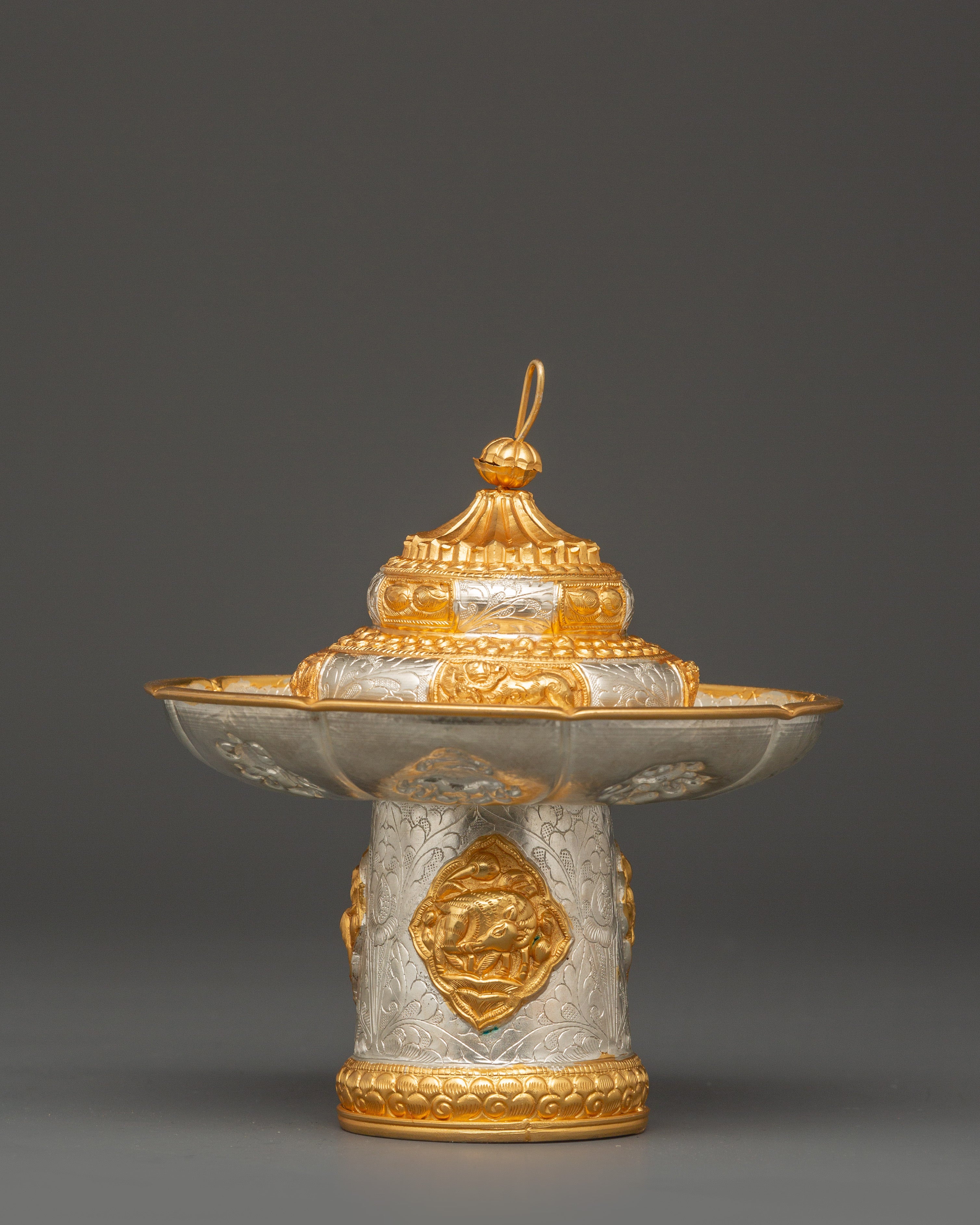 Tibetan Style Tea Cup Cover | Gold & Silver Plated Decorative Tea Cup Cover
