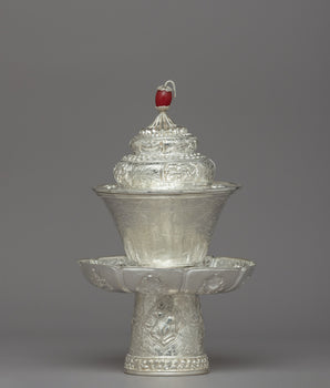 Silver Tea Cup with Red Stone