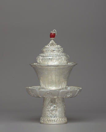 Silver Tea Cup with Red Stone