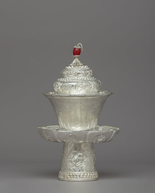 Silver Tea Cup with Red Stone