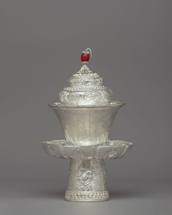 Silver Tea Cup with Red Stone