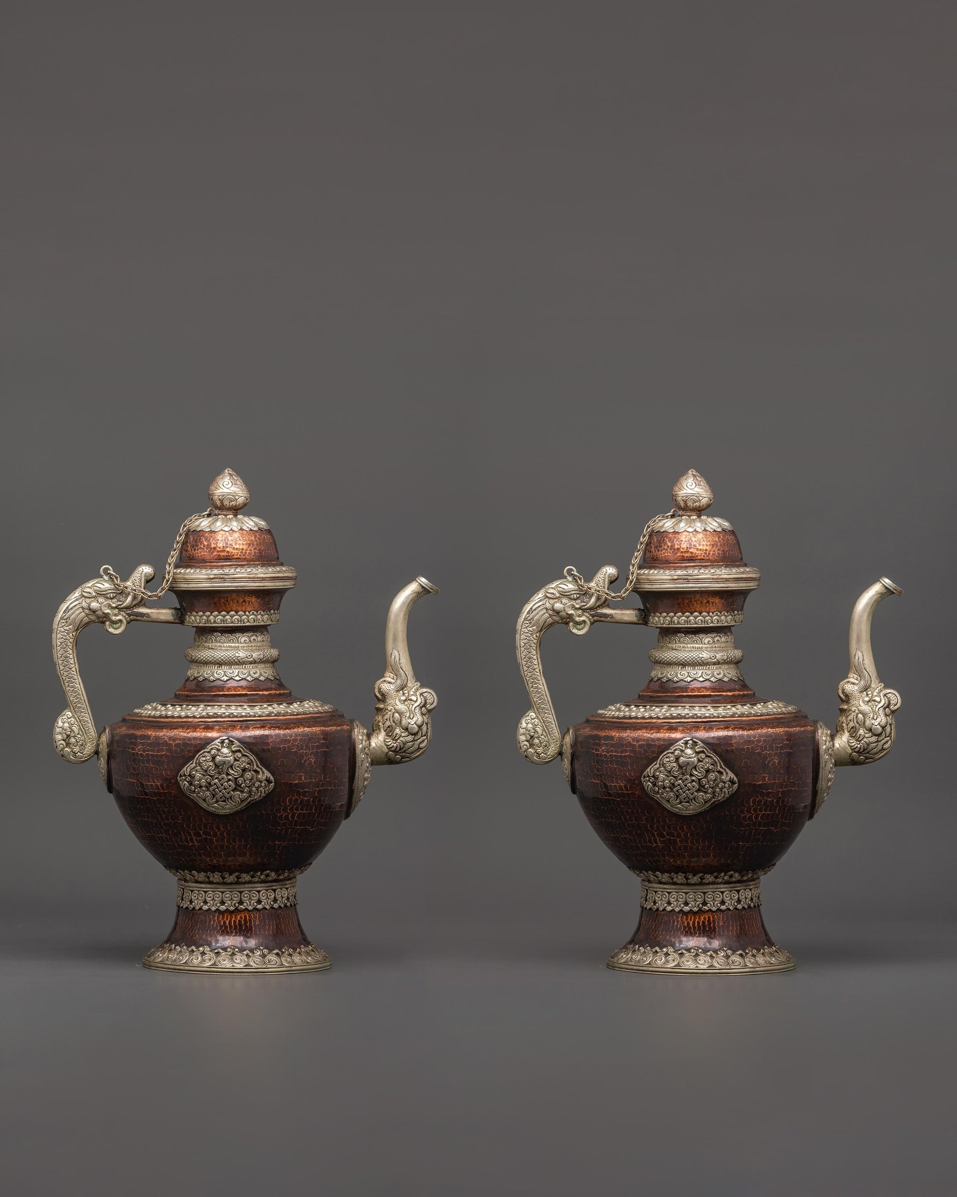 Handcrafted Copper Teapot with White Metal Overlay |