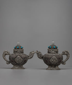 Silver Plated Tibetan Ritual Kettle