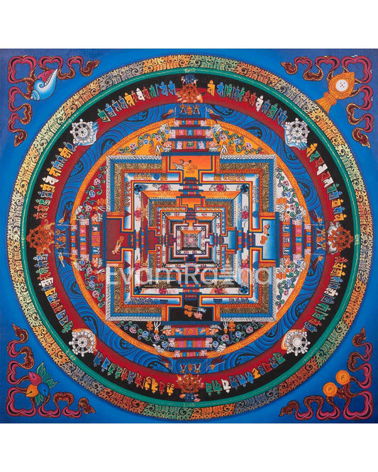 The Eight Spoked Wheel Mandala | Traditional Kalachakra Thangka | Wall Hanging Decoration