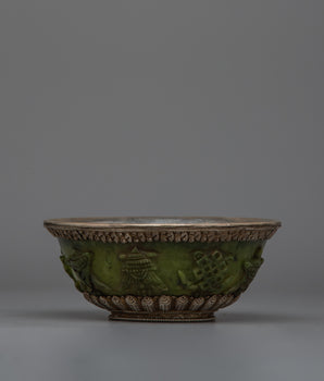 Jade Silver Tibetan Offering Bowl