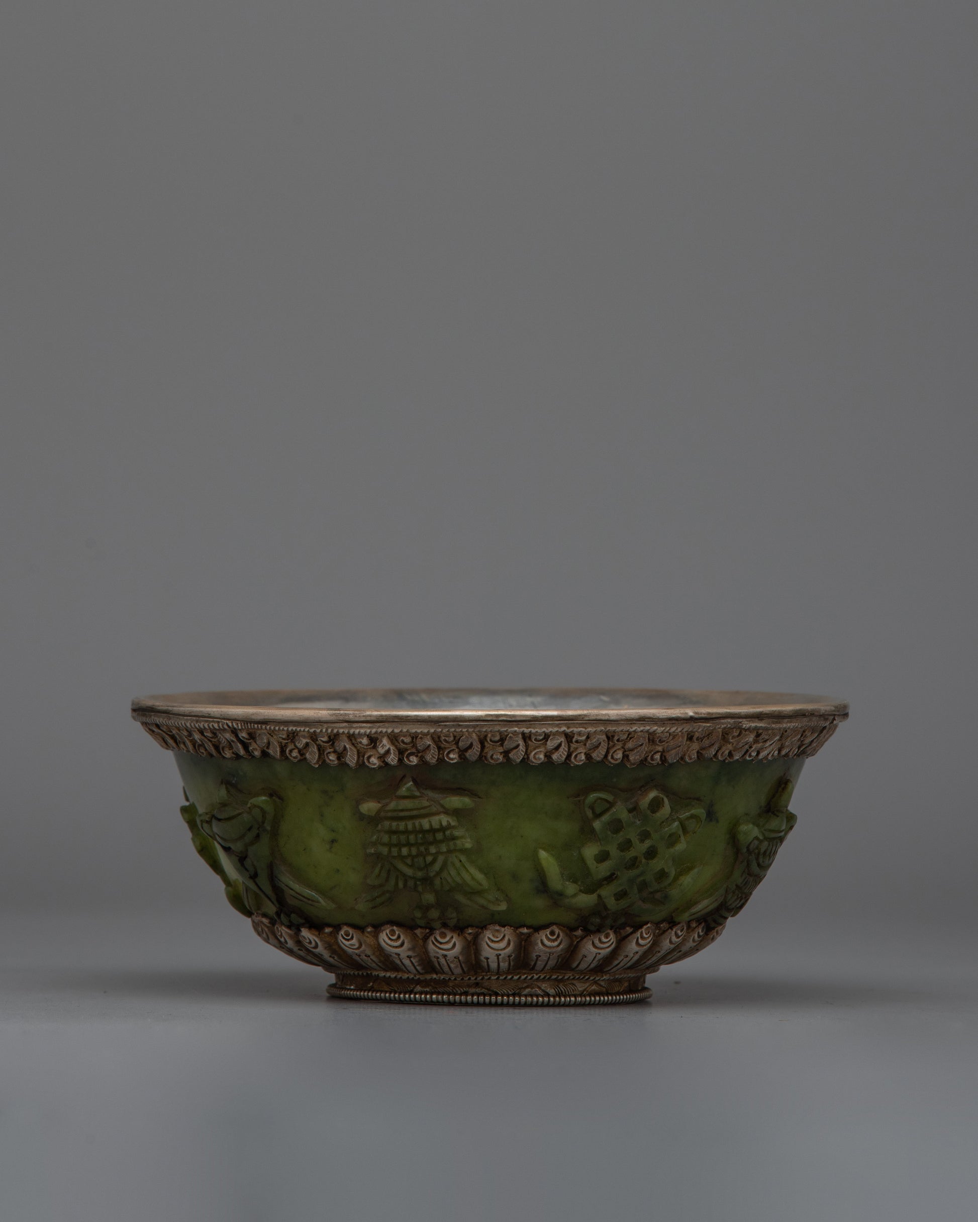 Jade Silver Tibetan Offering Bowl