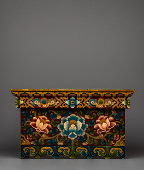 Tibetan Wood Folding Table | Hand-carved Furniture for Spiritual Use