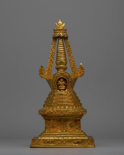 Exquisite Tibetan Stupa with Gold-Plated Buddha Figurine