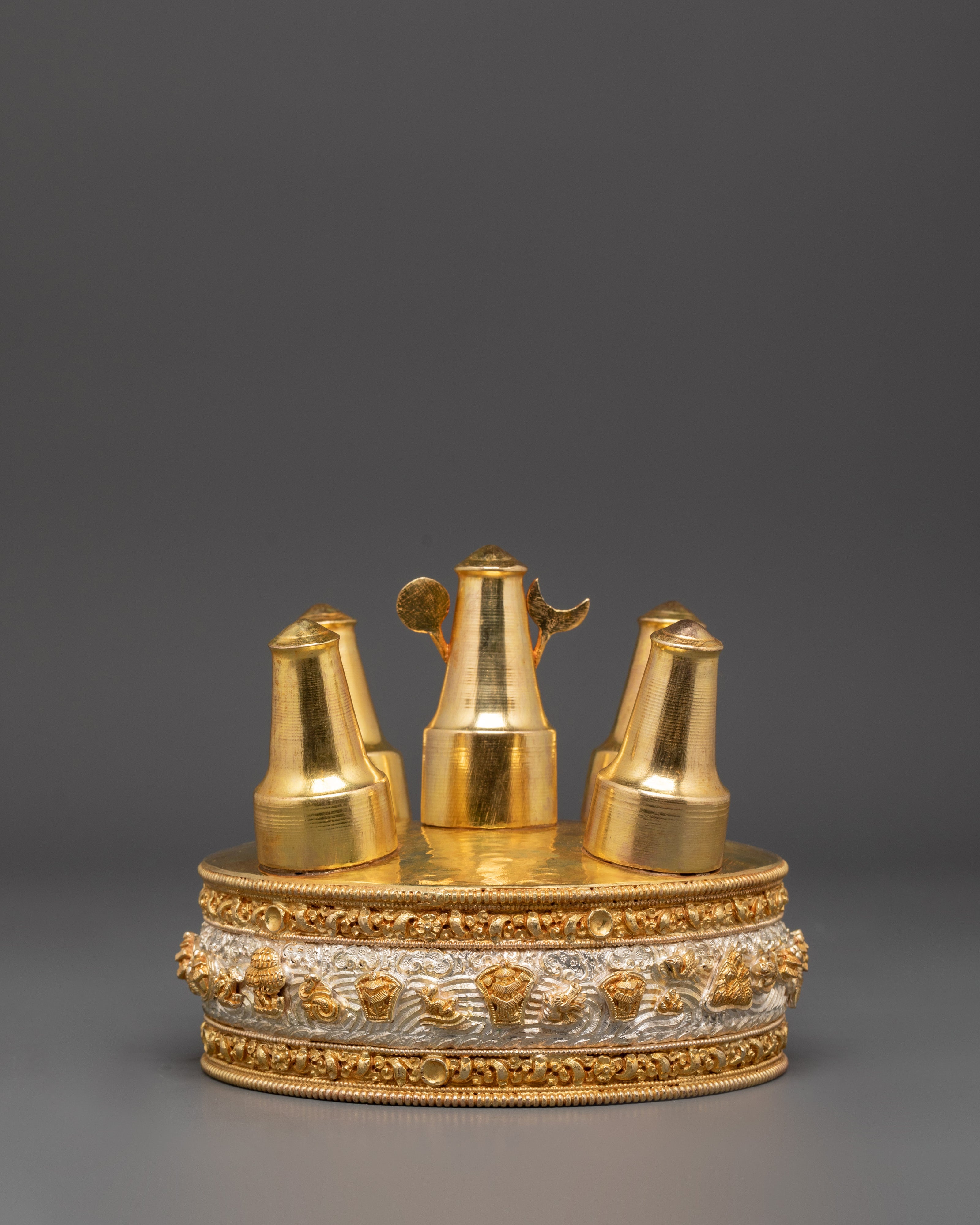 Tibetan Ritual Torma with Floral Silver Base