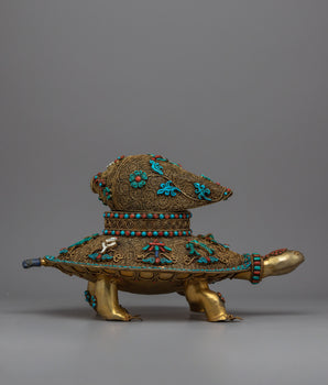 Turquoise Coral Turtle with Conch Shell