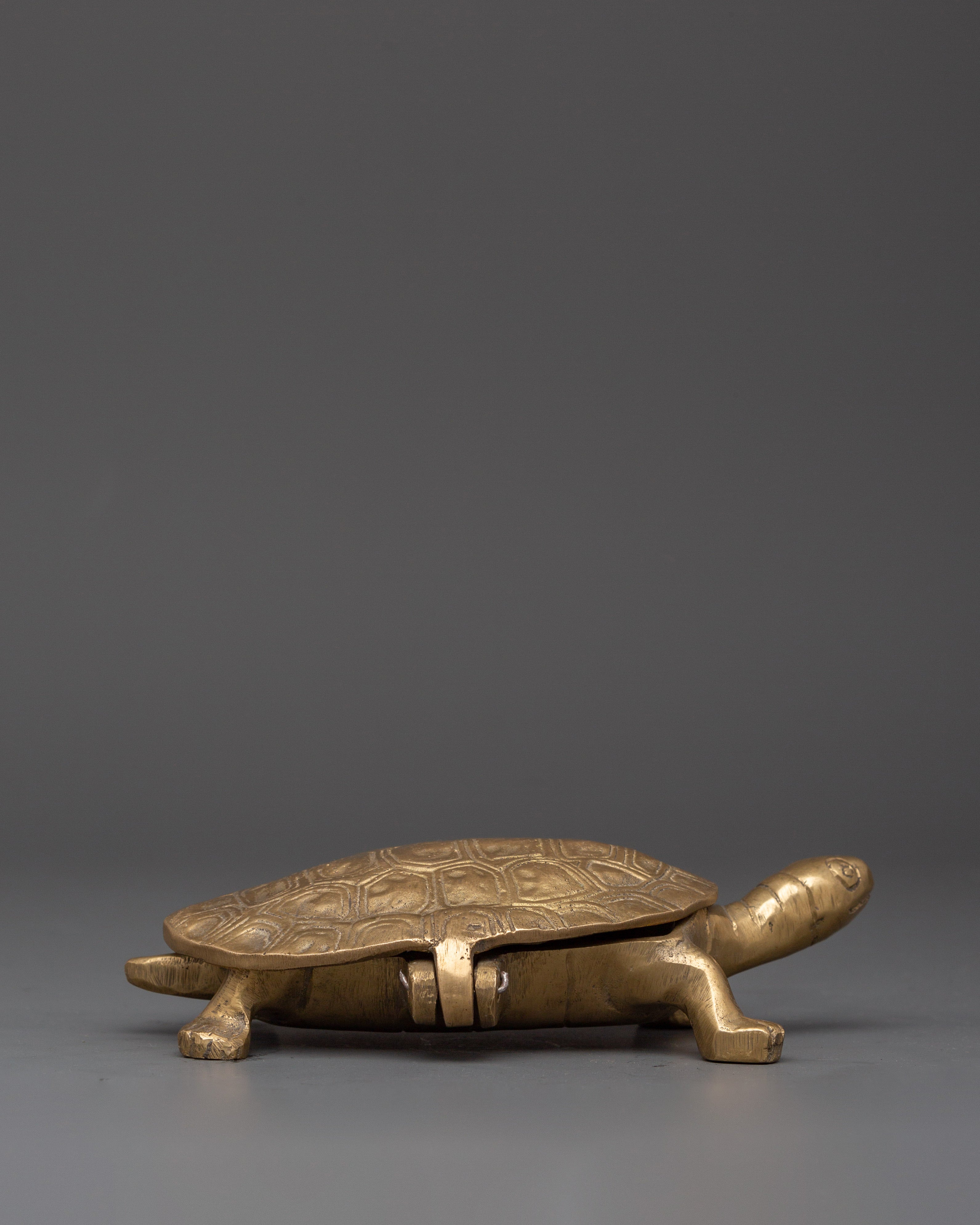 Handcrafted Tortoise Shape Container | Brass Turtle Decorative Vessel