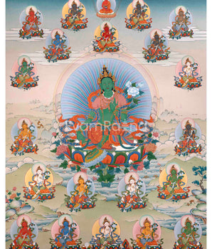 Traditionally Crafted Thangka Print For 21 Tara Praise