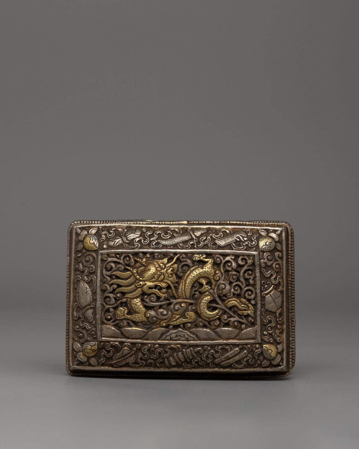 Bhutanese Silver Jewelry Box | Dragon Motif Decorative Box