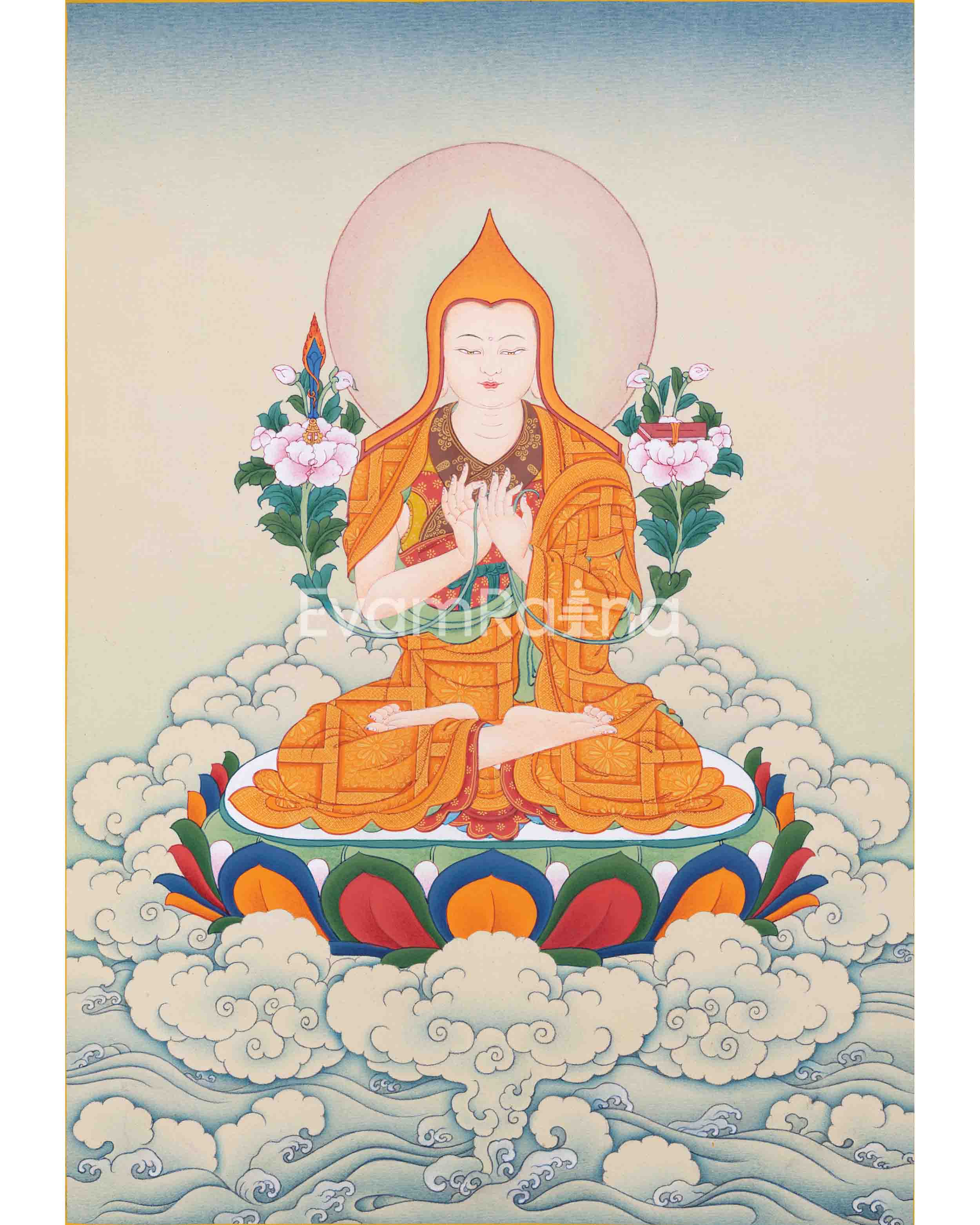 Exquisite Thangka Art Of Je Tsongkhapa | Hand Painted Tibetan Buddhist Artwork |