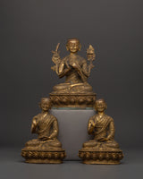 Handcrafted Brass body Tsongkhapa with Je Gyaltsab & Je Khedrup