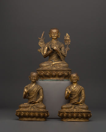 Handcrafted Brass body Tsongkhapa with Je Gyaltsab & Je Khedrup
