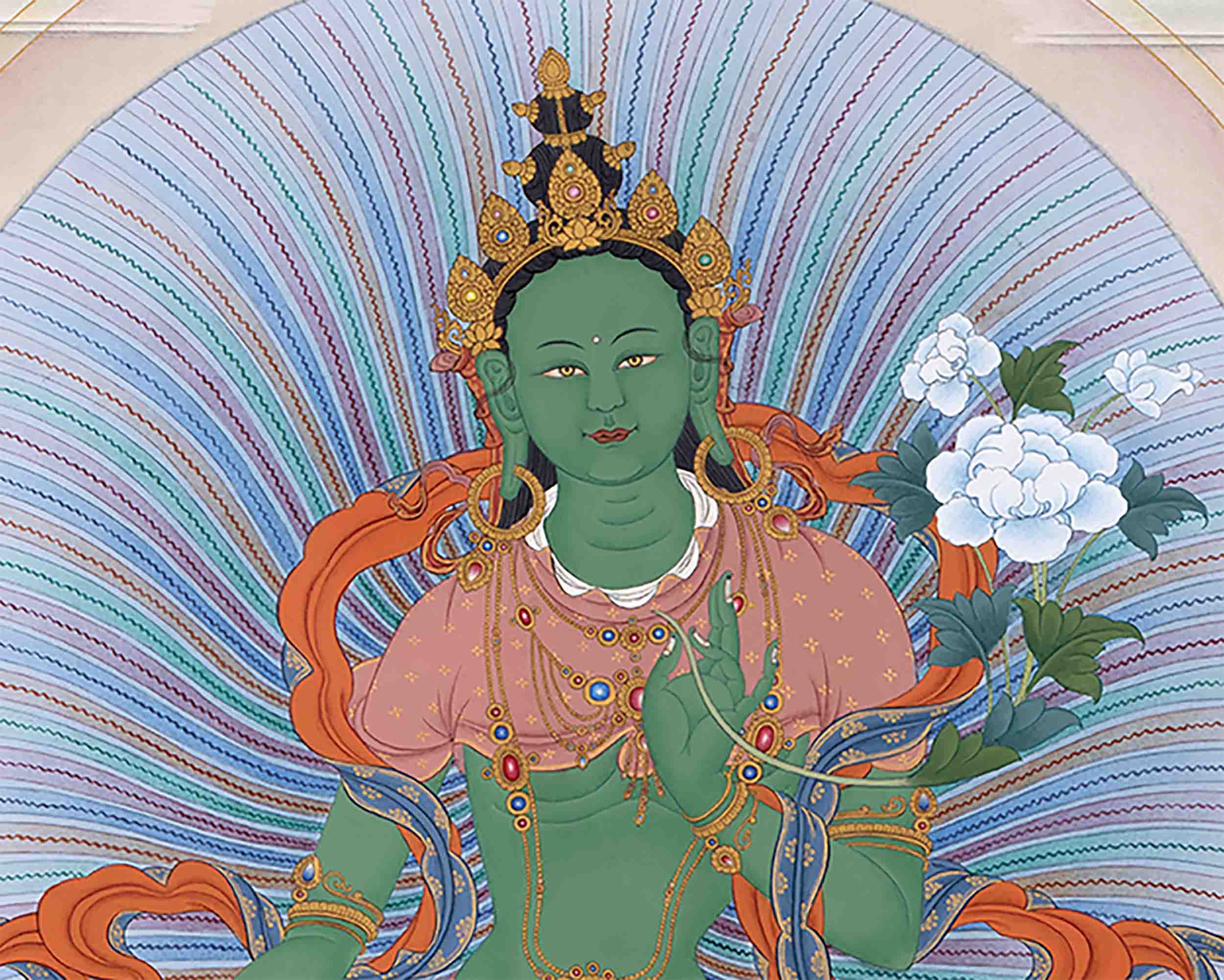 Traditionally Crafted Thangka Print For 21 Tara Praise | Tibetan Thangka Print For Mindfuless | Tibetan Buddhism Art