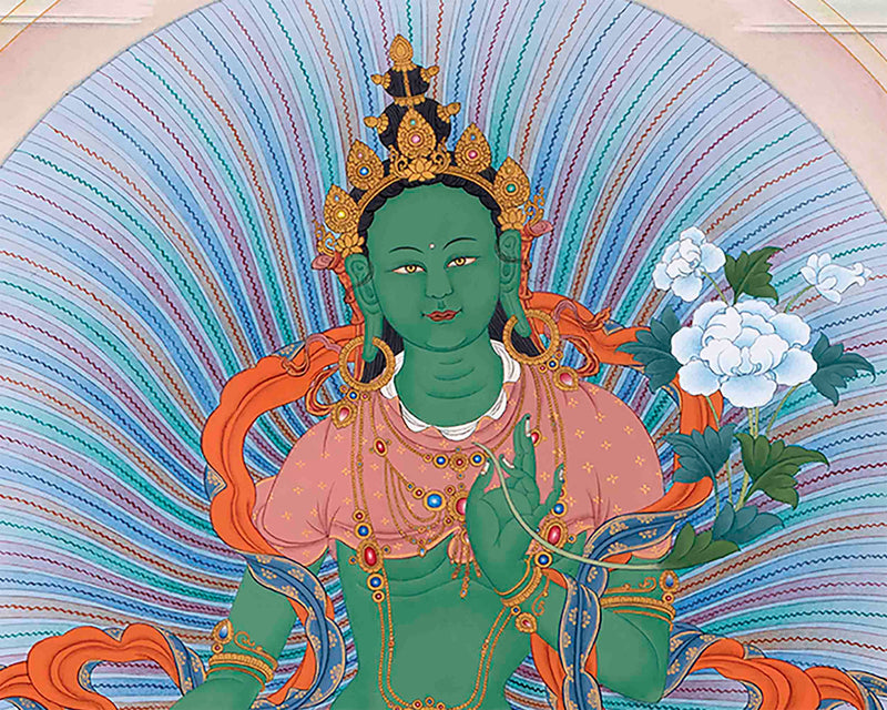 Traditionally Crafted Thangka Print For 21 Tara Praise | Tibetan Thangka Print For Mindfuless | Tibetan Buddhism Art