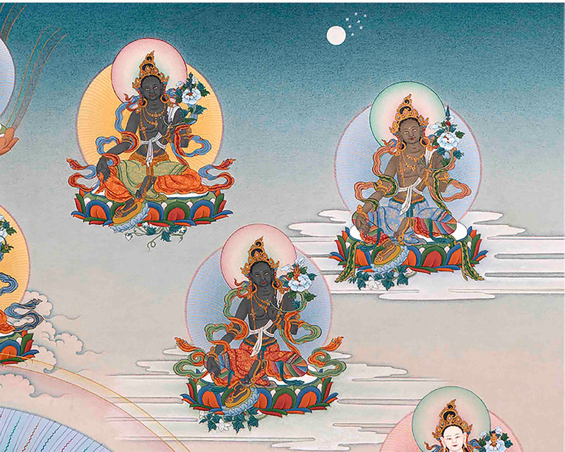 Traditionally Crafted Thangka Print For 21 Tara Praise | Tibetan Thangka Print For Mindfuless | Tibetan Buddhism Art