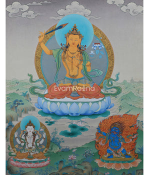 Buddhist Art: The Manjushri Thangka Print | Marvelous Manjushree Wall Decor | Tibetan Buddhism Art