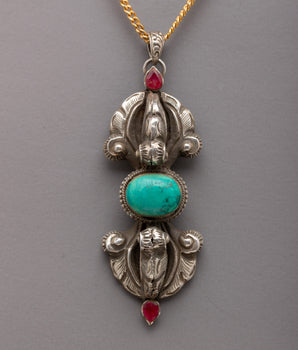 Flat Tibetan Vajra Pendant | Buddhist Locket for Men