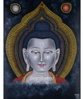 Newari Paubha Giccle Print To Practice Vairocana Buddha Mantra | One Of Five Dhyani Buddha Wall Hanging