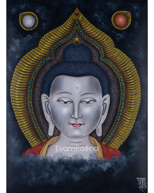 Newari Paubha Giccle Print To Practice Vairocana Buddha Mantra | One Of Five Dhyani Buddha Wall Hanging