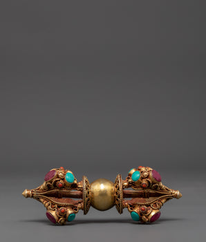 Handcrafted Tibetan Vajra with Gemstone Inlay